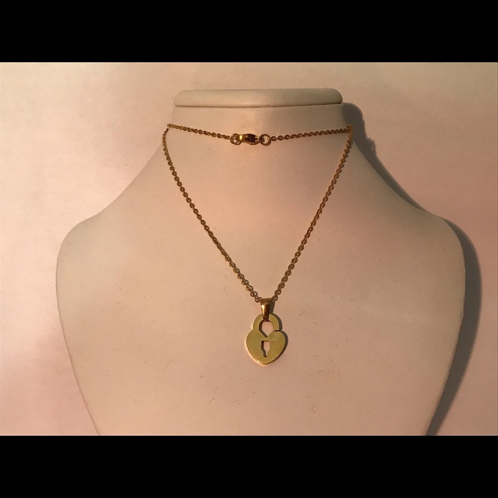 Keyhole Heart Charm Necklace Sterling Silver